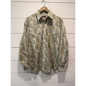 Vintage Stetson Western Paisley Pearl Snap Shirt Men’s Large Sage Green White Co